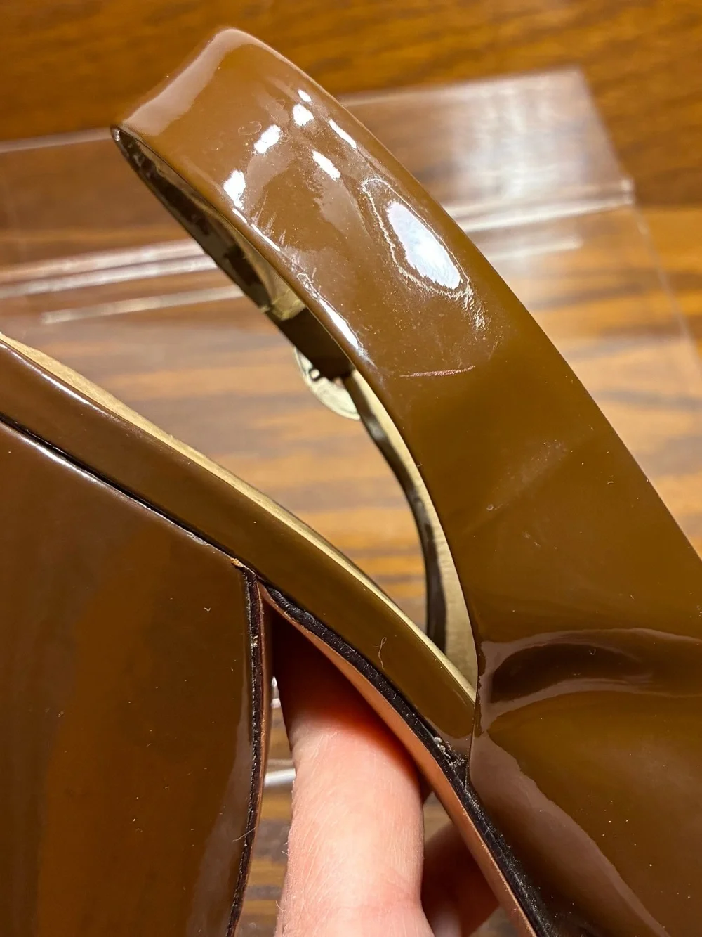 Boutique 58 Retro Slingback Platform Block Heels Brown Patent Size 8